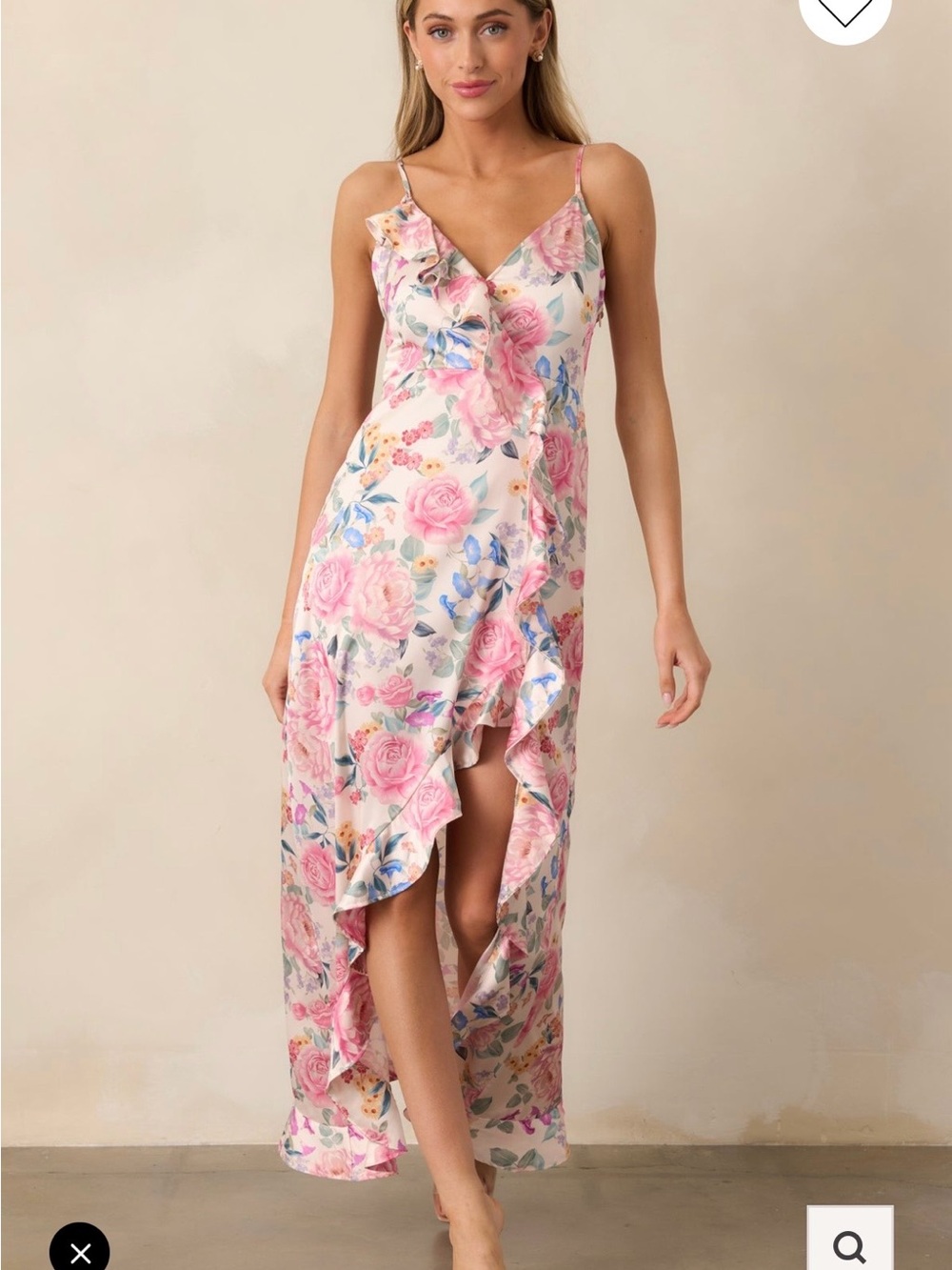 Dress Forum Pink Floral High-Low Ruffle Maxi Dress